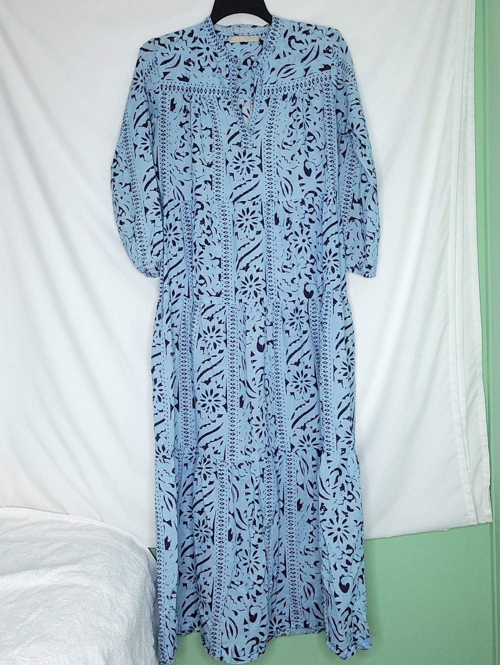 LOLA AUSTRALIA Women's Blue Abstract Print Tiered Maxi Dress SMALL
